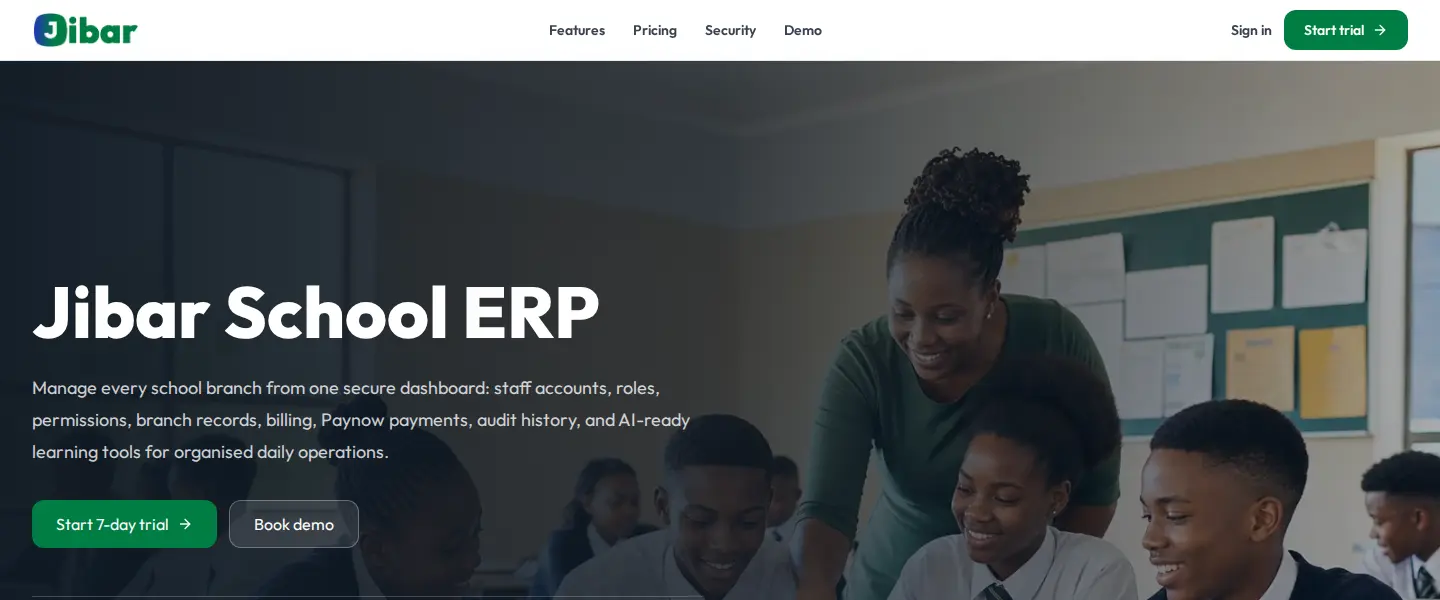 Current public homepage of Jibar School ERP
